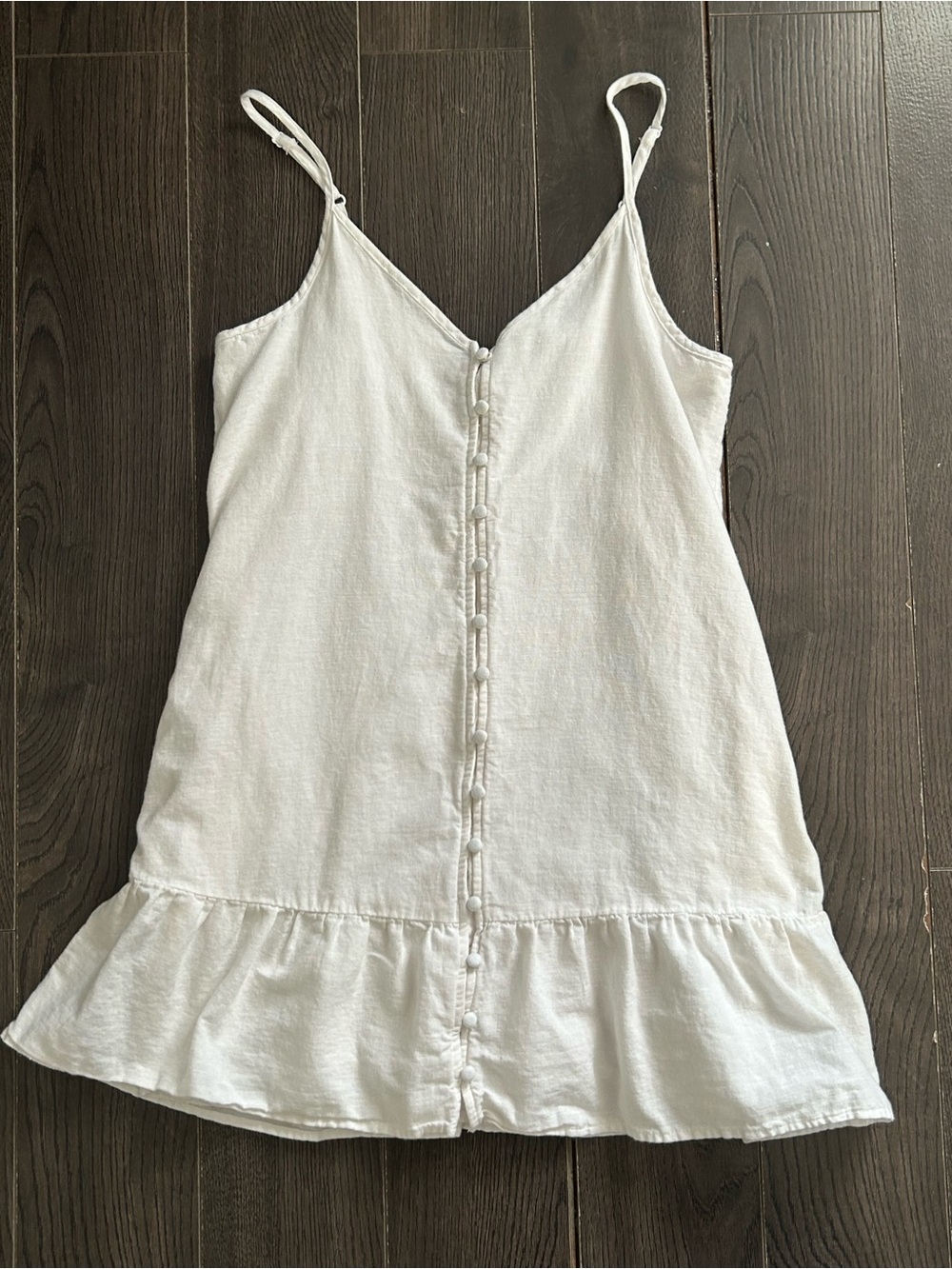 American Eagle Outfitters White Button-Front Ruffle-Hem Camisole